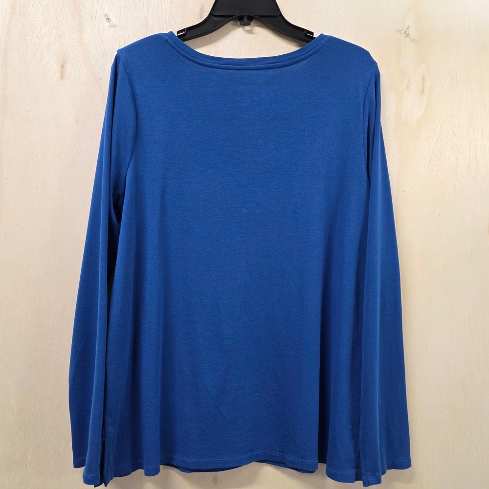 J. Jill Blue Pima Cotton Long Sleeve Crew Neck Tee Top Size L Center Seam